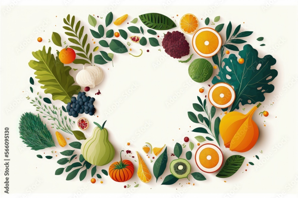 White background with fruits and vegetables, concept of diet and healthy eating. Generative AI White background with fruits and vegetables, concept of diet and healthy eating. Generative AI