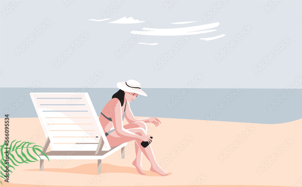 vector woman relaxing on the beach