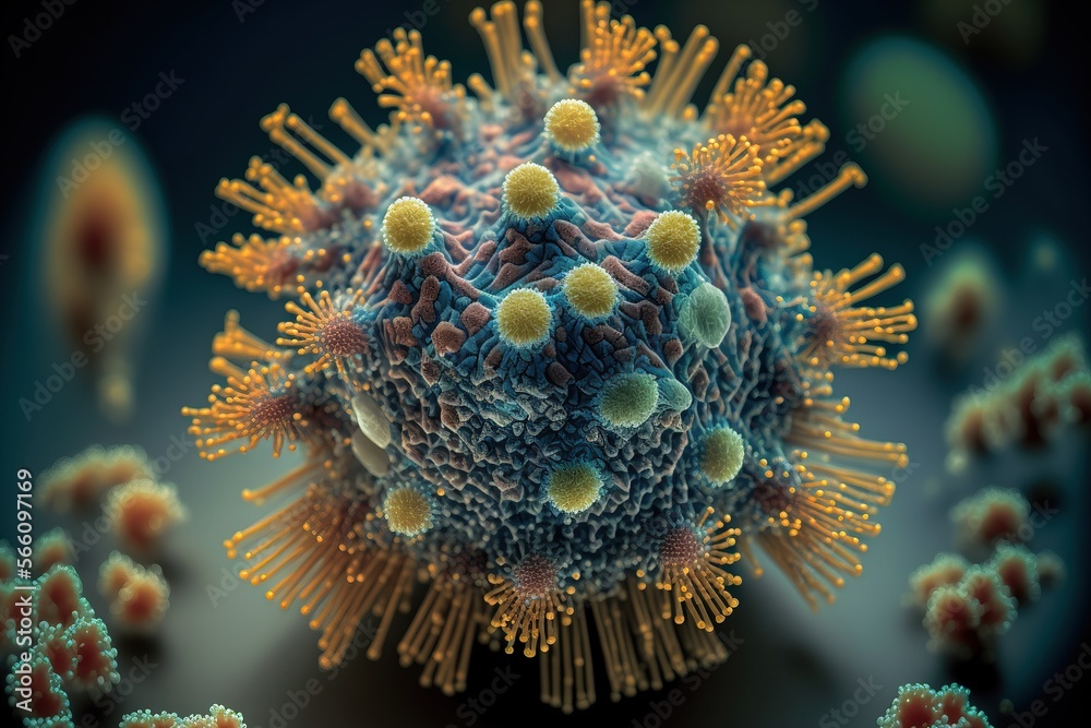 Close up of Covid-19 Virus, bacteria, Generative AI