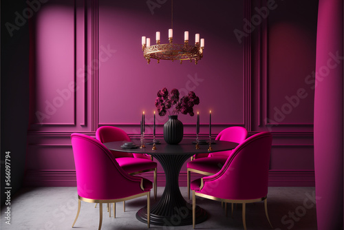 Modern interior magenta color dining room  Generative AI