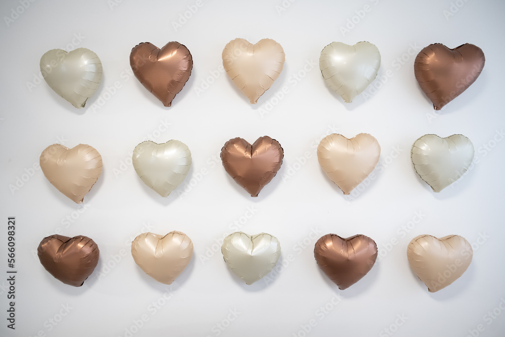 Wall of neutral colored heart shaped balloons Wall of neutral colored heart shaped balloons