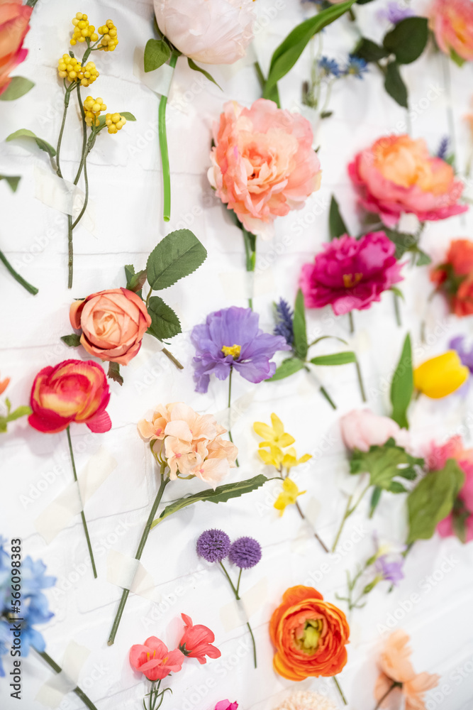 Landscape of flowers spread on a wall in the shape of a heart