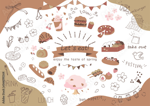 パンやお弁当の春ピクニック用食べ物アイコン photo