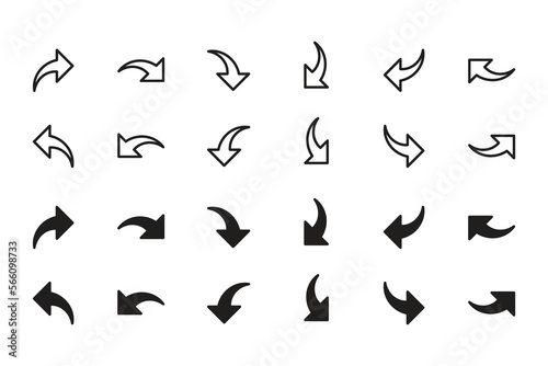 direction icon set illustration. fine arrow quarter circle.