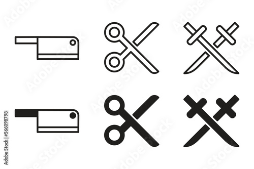 icon illustration set.
knives, scissors and swords.
