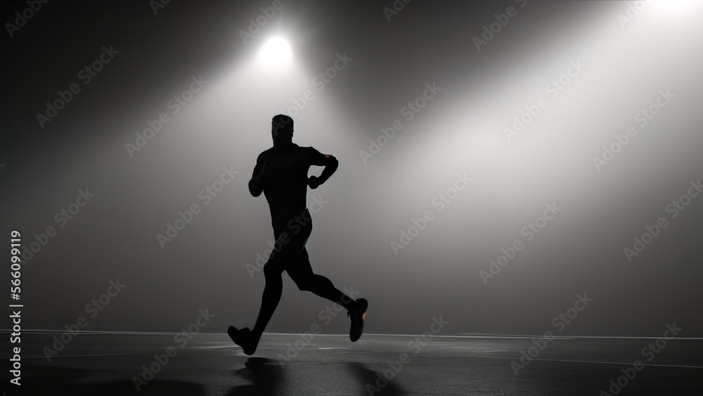 man running at night, silhouette, workout, sport, healthy life, Generative AI man running at night, silhouette, workout, sport, healthy life, Generative AI