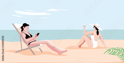 vector woman relaxing on the beach