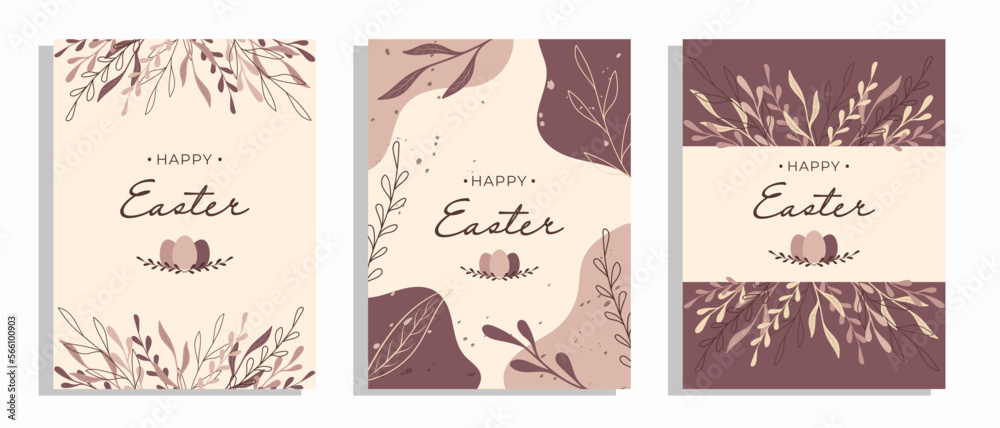 Set of  Easter greeting cards. Floral decorated background for poster, flyer, banner, invitation.