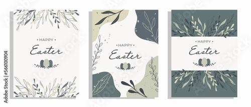 Set of  Easter greeting cards. Floral decorated background for poster  flyer  banner  invitation.