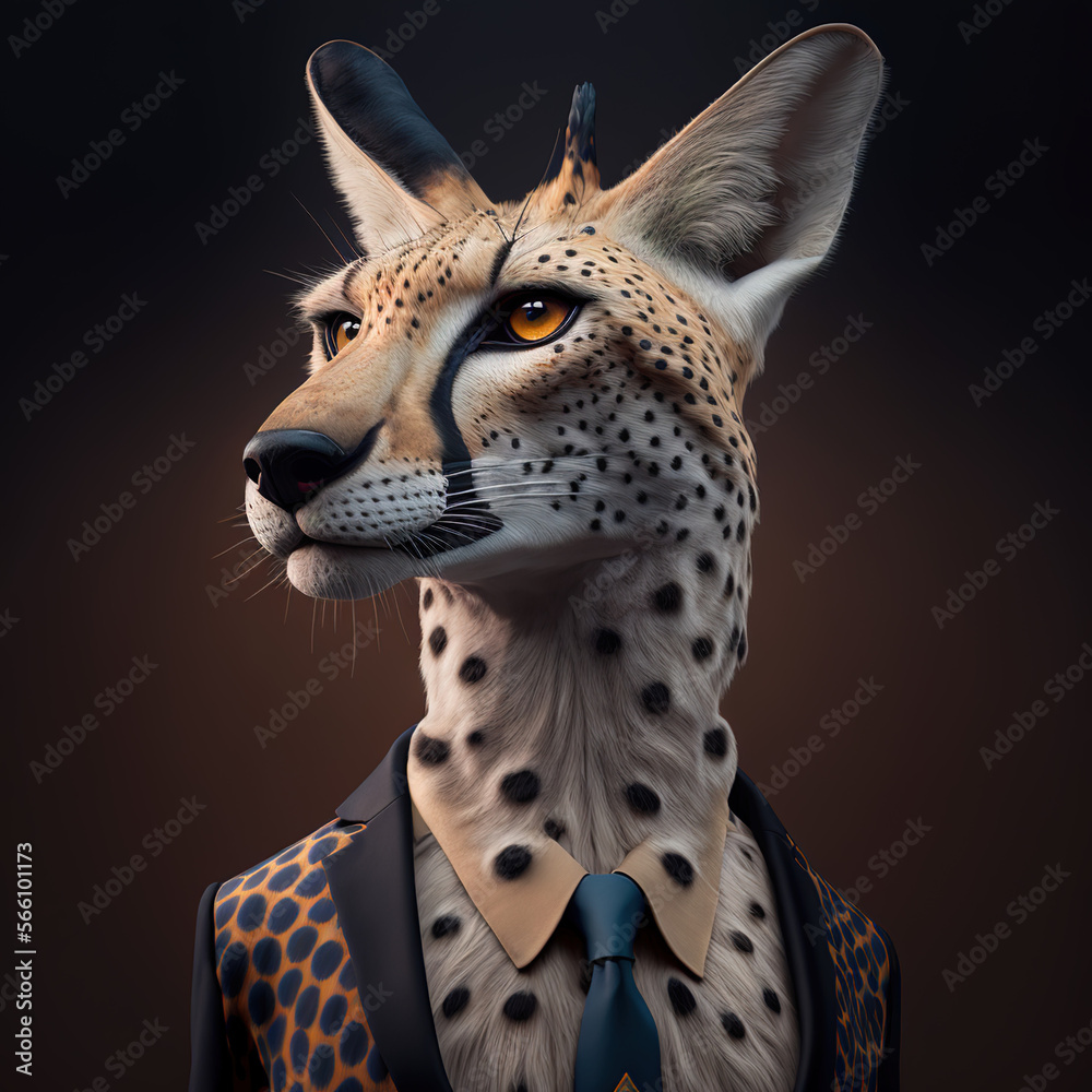 Naklejka premium jaguar leopard portrait elegant abstract suit outfit