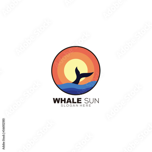 whale sea with sunset design icon logo template