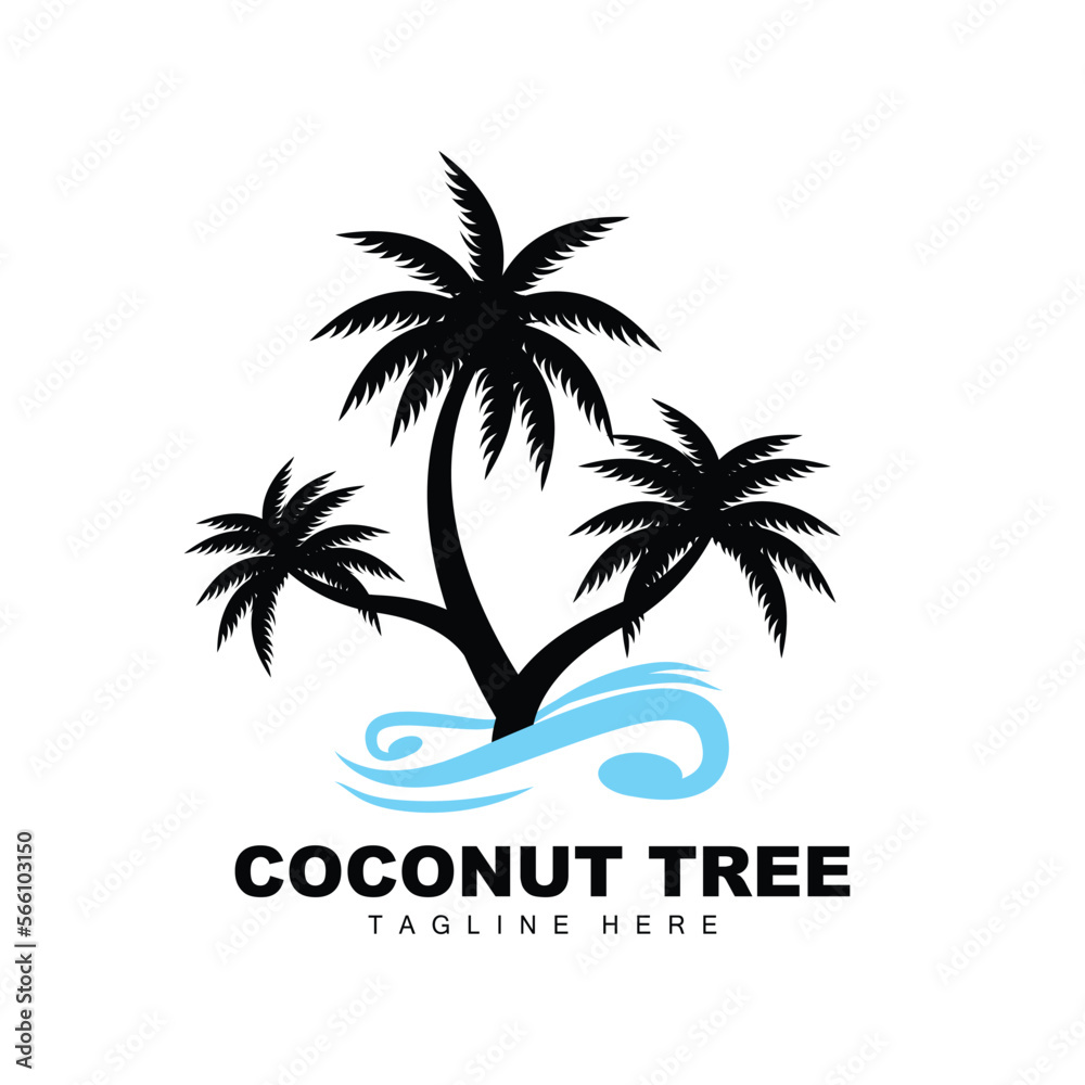 Coconut Tree Logo, Ocean Tree Vector, Design For Templates, Product Branding, Beach Tourism Object Logo