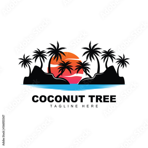 Coconut Tree Logo, Ocean Tree Vector, Design For Templates, Product Branding, Beach Tourism Object Logo