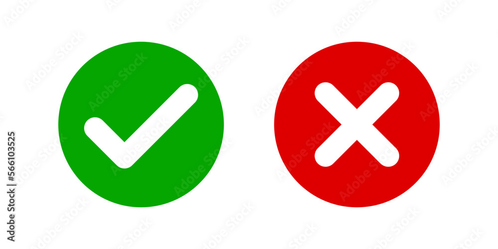 Green check mark and red cross mark icon Green check mark and red cross mark icon
