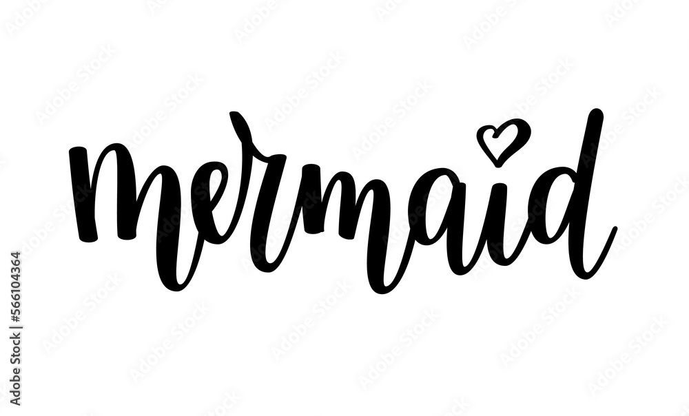 Mermaid cute girl calligraphy on transparent background