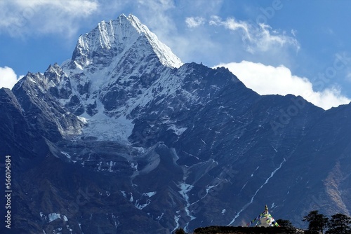 A stupa with Mt. Kangtega, Khumbu, Nepalese Himalayas.  photo