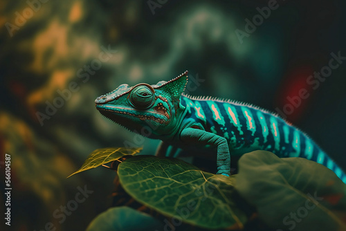 Green coloured chameleon close up cinematic macro photography   Generative AI