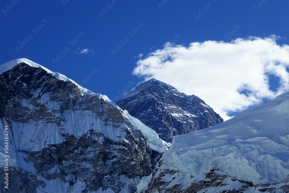 View of Mt. Everest from Everest Base Camp, Nepalese Himalayas.