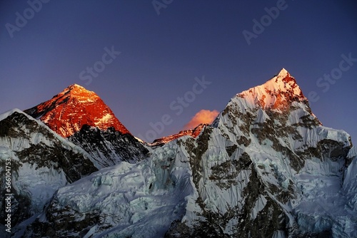 Sunset of Mt. Everest and Mt. Nuptse from Kala Patthar