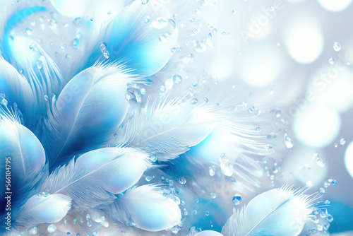Beautiful Light Blue Feathers Abctract Background. Created with Generative AI Technology