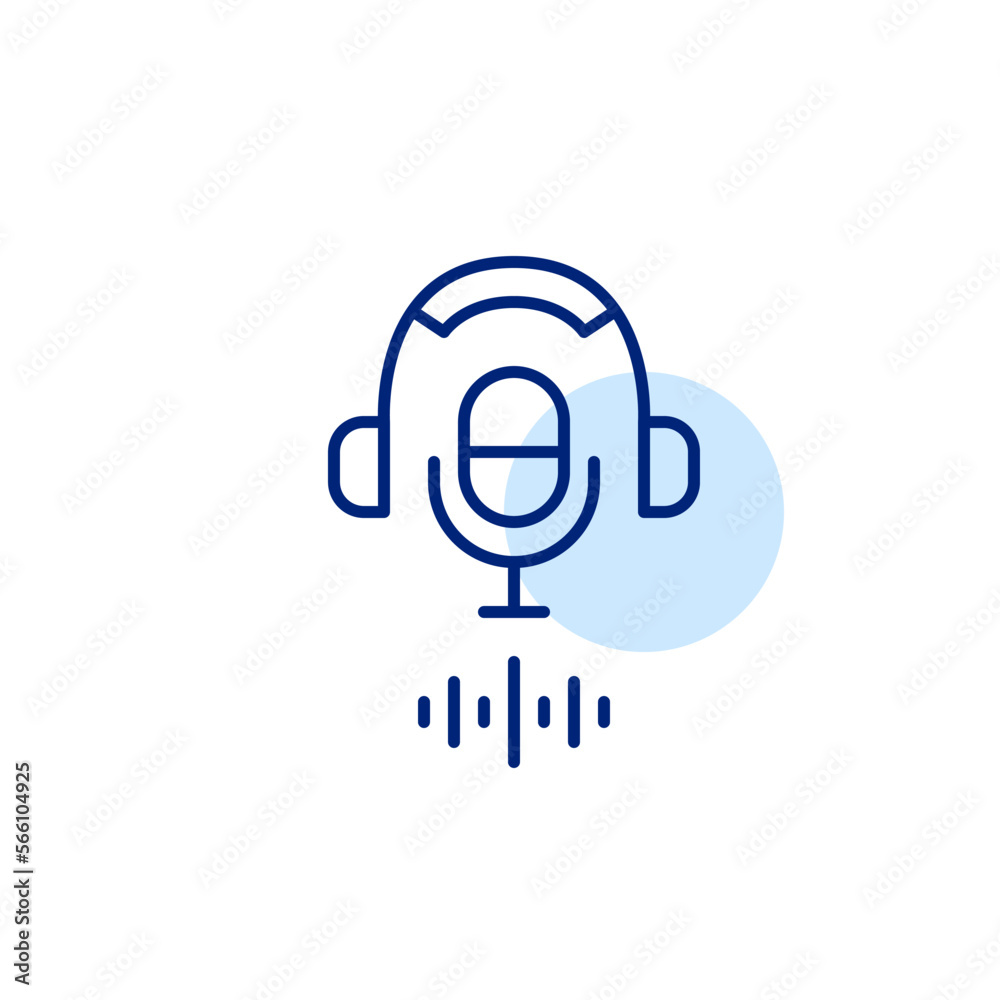 Podcast symbol. Headphones, microphone and sound waves. Pixel perfect, editable stroke line icon Podcast symbol. Headphones, microphone and sound waves. Pixel perfect, editable stroke line icon