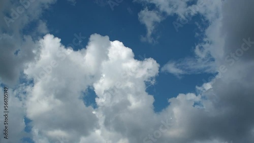 Blue sky with fluffy cloud time lapse on a sunny day 4k footage. photo