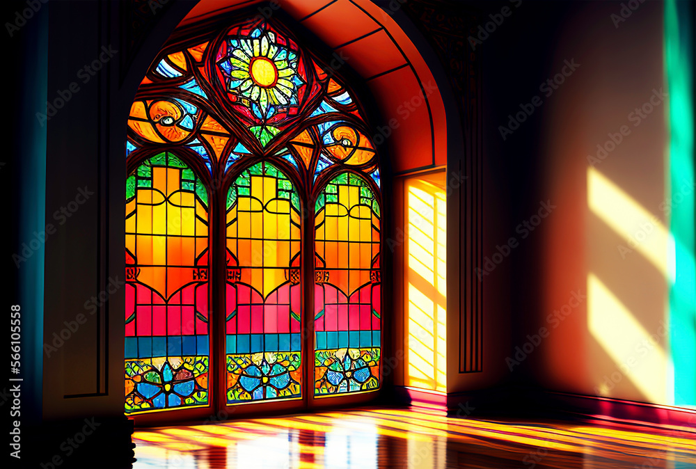 stained glass window in church- Created with Generative AI Technology