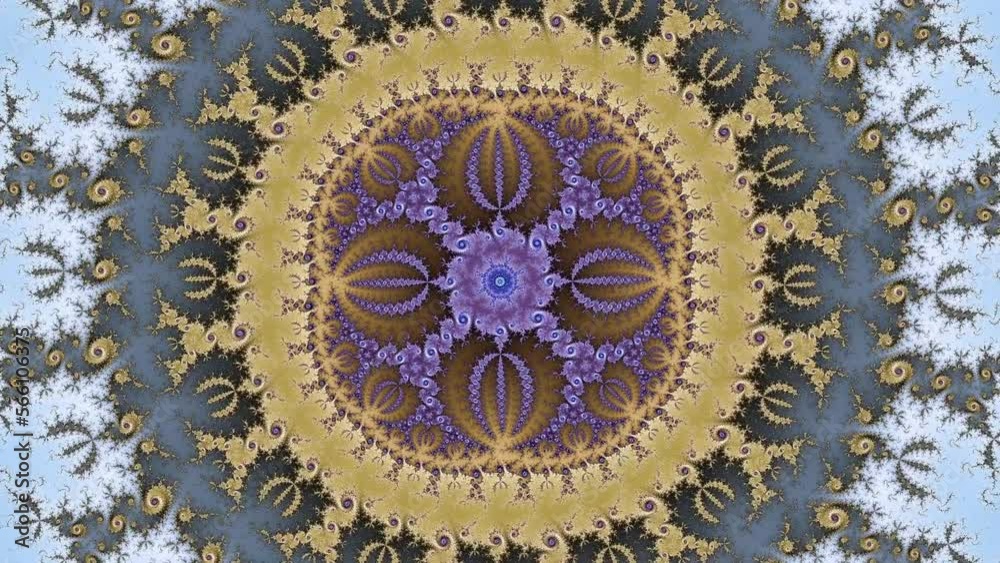 First part of a journey into colorful fractal worlds, deep dive into intricate geometries of digital mandalas. Zoom in First part of a journey into colorful fractal worlds, deep dive into intricate geometries of digital mandalas. Zoom in