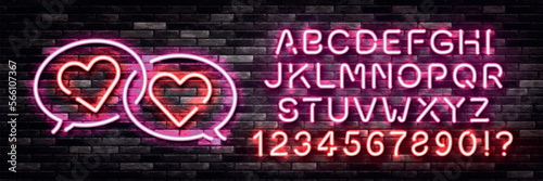 Vector realistic isolated neon sign of Online Dating logo with easy to change color alphabet on the wall background.
