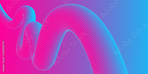 Abstract colorful gradient fluid 3d tubes with pink and blue gradient background
