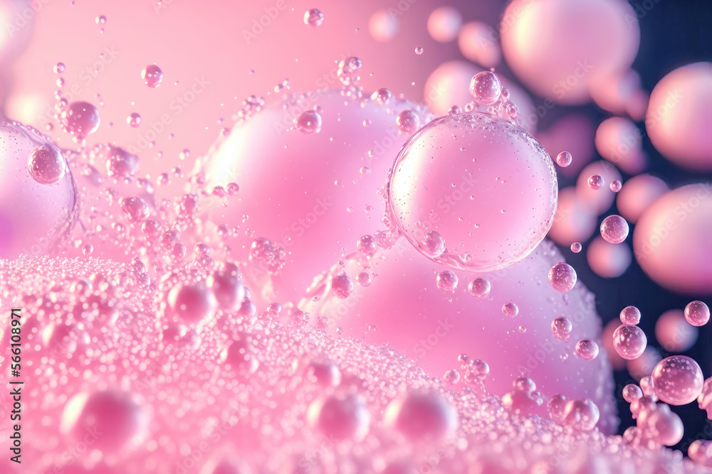 Fototapeta premium Pink Bubbles Abstract Background, Hyaluronic Acid or Collagen Concept. Created with Generative AI Technology