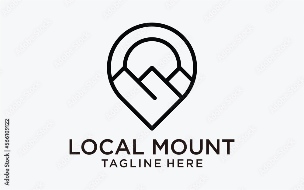 logo design mountain with pin location line simple logo design mountain with pin location line simple