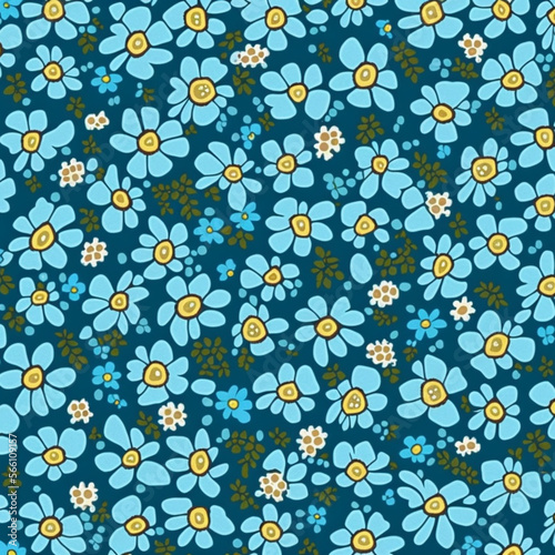 Ditsy floral pattern seamless blue Generative AI