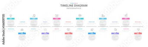Infographic template for business. 12 Months modern Timeline diagram calendar, presentation vector infographic.