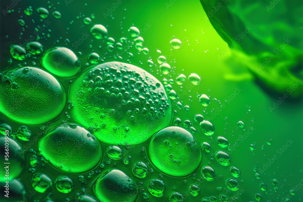 Green Bubbles Abstract Background, Aloe Vera Gel Concept.  Created with Generative AI Technology