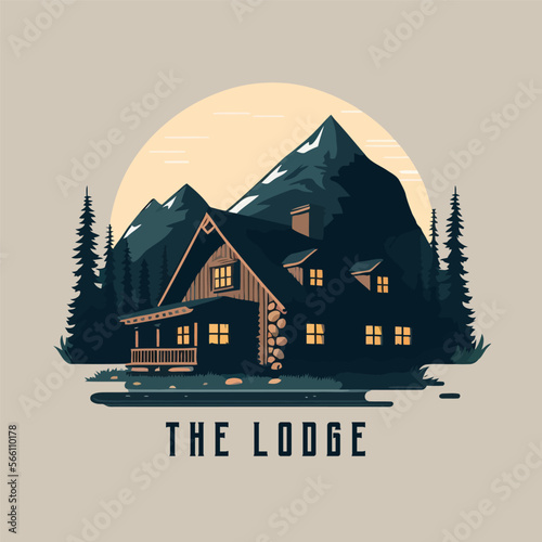 lodge badge logo, Wood cabin nature forest logo vector illustration