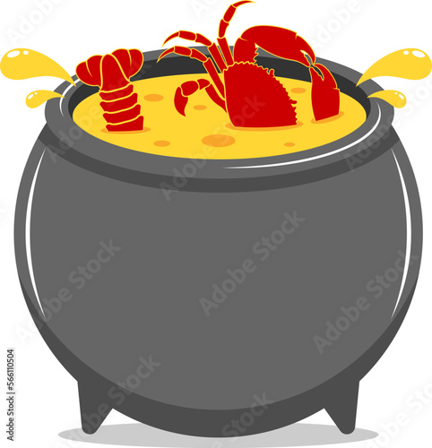 Witch pot with seafood inside