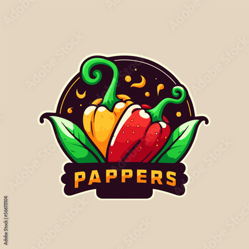 logo design of sweet pepper, green, yellow paprika vector