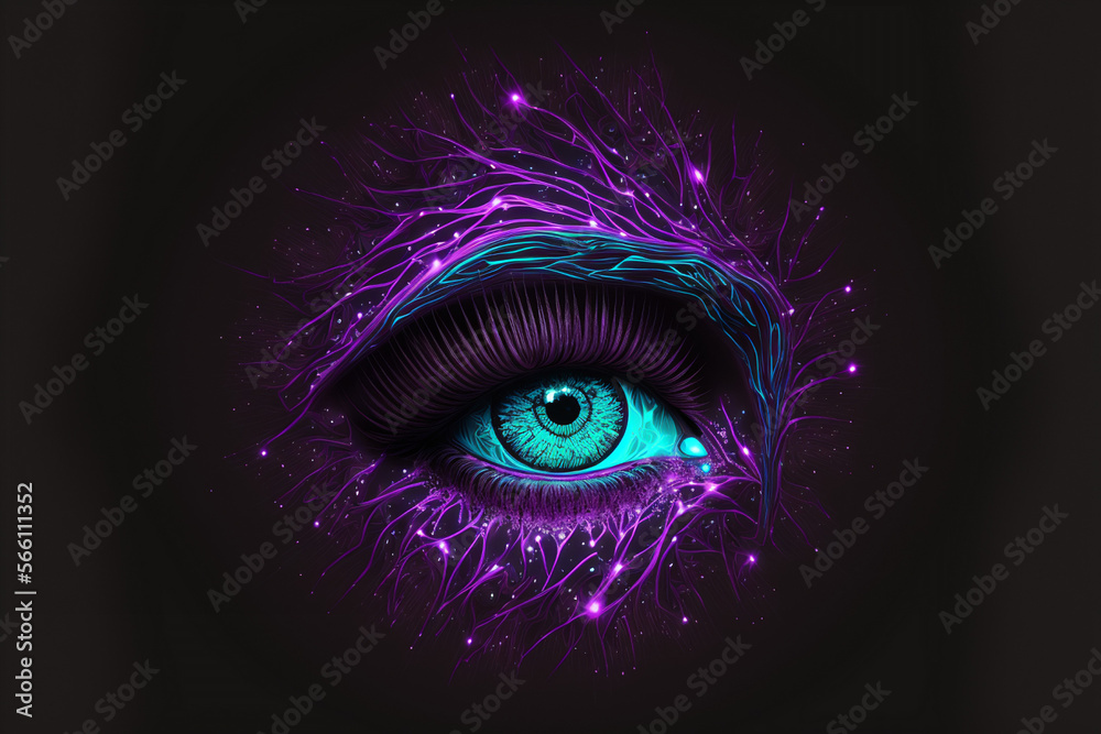 Intense looking single eye with green iris. Generative AI. Intense looking single eye with green iris. Generative AI.