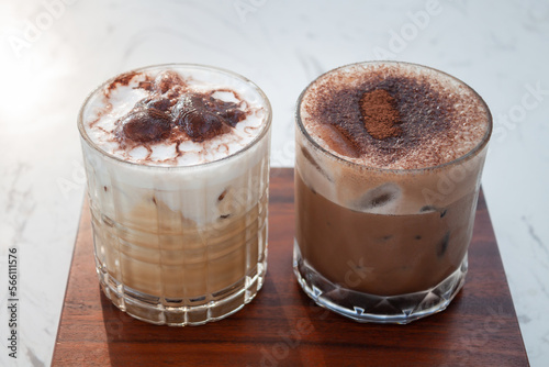 Iced coffee with micro foam in coffee shop