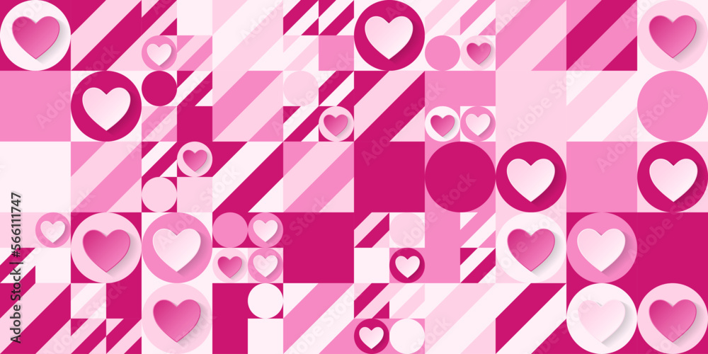 Abstract pink love heart with geometric pattern background ,Vector illustration Abstract pink love heart with geometric pattern background ,Vector illustration