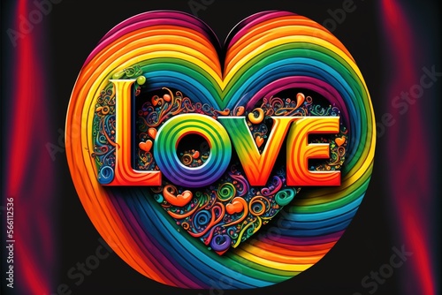 Love is love in rainbow colors, gaudy, Valentine's Day, love, partnership, romance created with generative ai technology
