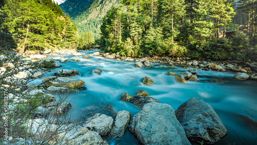 parvati river in the forest of parvati valley