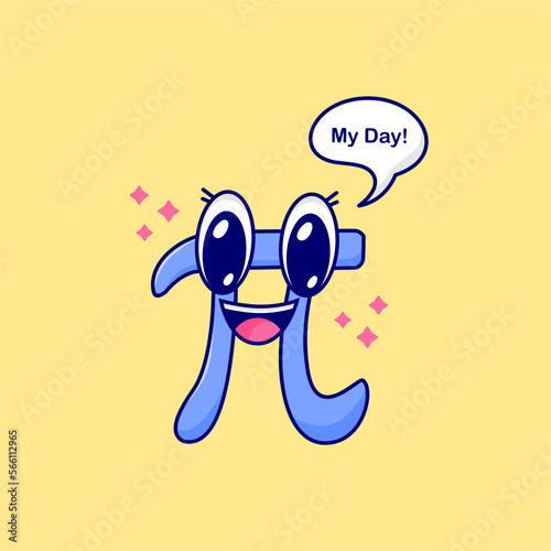 funny cartoon pi illustration for mathematics pi day holiday