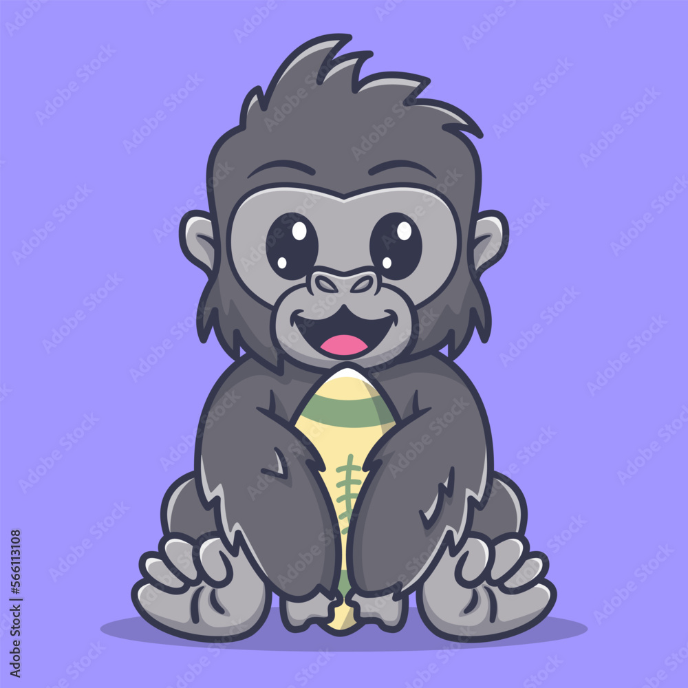 Fototapeta premium Cute gorilla football cartoon vector icon illustration animal