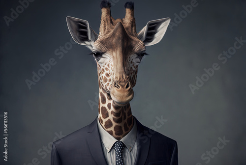 Portrait of a giraffe dressed in a formal business suit, generative ai
