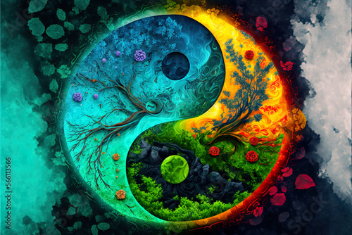 Nature's harmony in color: yin-yang plant life Generative AI photo