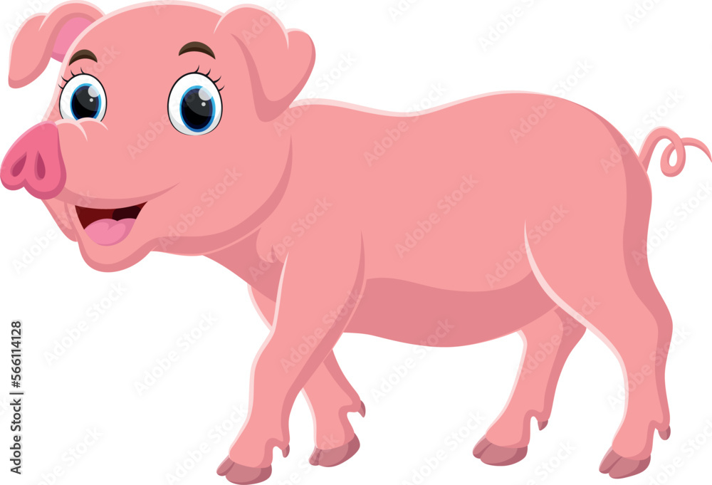 Fototapeta premium Cartoon funny pig isolated on white background