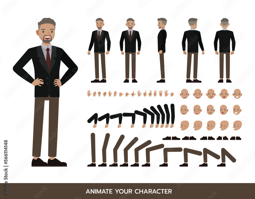 Office man wear black suit and red tie character vector design.  Create your own pose. - obrazy, fototapety, plakaty 
