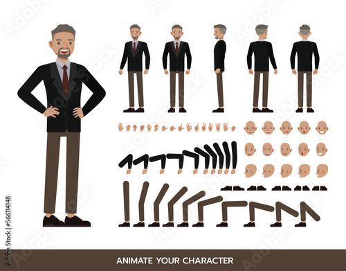 Office man wear black suit and red tie character vector design.  Create your own pose.